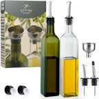 Zulay Kitchen (2 pack 17oz Olive Oil Dispenser Bottle For Kitchen - Glass Olive Oil Bottles With 2 Spouts, 2 Removable Corks, 2 Caps, & 1 Funnel - Oil Bottle For Kitchen & Storing Liquids