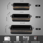 KOOV Bakeware Set, Ceramic Baking Dish, Rectangular Baking Pans Set, Casserole Dish for Cooking, Cake Dinner, Kitchen 9 x 13 Inches, 3-Piece, Stripe Series (Rough Black)