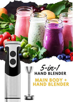 MegaWise Pro Titanium Reinforced 5-in-1 Immersion Hand Blender, Powerful Motor with 80% Sharper Blades, 12-Speed Corded Blender (Black)
