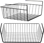 Tebery 2 Pack Black Under Shelf Wire Basket, Hanging Storage Baskets Under Cabinet Add-on Storage Racks, Slide-in Baskets Organizer for Kitchen Pantry Desk Bookshelf