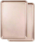 Wildone Baking Sheet Pan Set, Honeycomb Embossed Nonstick Baking Sheet 15x10 In, Thicker Carbon Steel Cookie Sheet, Even Heating Jelly Roll Pan, Rose Gold, 2 Pack
