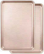 Wildone Baking Sheet Pan Set, Honeycomb Embossed Nonstick Baking Sheet 15x10 In, Thicker Carbon Steel Cookie Sheet, Even Heating Jelly Roll Pan, Rose Gold, 2 Pack