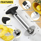 AUBENR Premium Pineapple Corer and Slicer Tool - Sharp Pineapple Cutter with Serrated Tips - Easy to Use and Clean - Stainless Steel Core Remover for Pineapple - Core Fruits with Ease(Black)