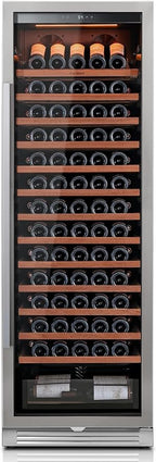Ca'Lefort 166 Bottle Wine Fridge - 24 Inch 40-65°F Wine Cooler with Glass Door & Bottom Drawer, 14 Adjustable Shelves & 3 LED Lights, Energy Star Certified Built-in/Freestanding for Home/Bar/Kitchen