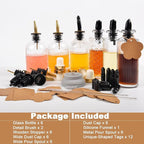 ChezMax Syrup Dispenser Bottles Set of 6, Simple Syrup Bottle for Coffee Bar Accessories, 5oz & 7oz Glass Coffee Syrup Dispenser Syrup Containers for Maple Honey Syrup Oil, Metal Pour Spouts & Labels
