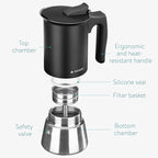 Navaris Moka Coffee Pot - Percolator Espresso Maker for Stovetops Induction Gas Electric Stove Hob - Stainless Steel Percolated Coffee Pot - 6.8 fl oz