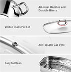 Eglaf 2-Tier Stainless Steel Fish Steamer - Multi-Use Square Steaming Cookware with Rack, Ceramic Plate, Chuck, Oven Mitts - Stockpot for Steaming Fish, Boiling Soup