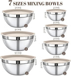 Mixing Bowls with Lids Set - 7PCS Nesting Mixing Bowls, Lids, Stainless Steel Mixing Bowls for Mixing, Baking & Meal Prep, Dishwasher Safe, Size 0.7/1.1/1.5/2.1/3.5/4/4.5 QT, Khaki