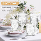 Qinyoung 12 Plastic Vintage Drinking Glasses 8.5oz Stemless Retro Embossed Wine Glasses Shatterproof Reusable Cups for Baby Shower Wedding Reception Grand Event Party (Clear)