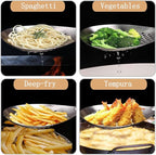 Spider Strainer Colander with Wood Handle, Solid Stainless Steel Kitchen Utensil for Cooking Frying Pasta Drainer