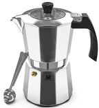 Cafe Du Chateau Moka Pot Espresso Maker - Makes 6 Espresso Cups - Stovetop Coffee Percolator with Clip Measuring Spoon - Ideal Cuban & Italian Coffee Maker