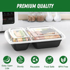 Dealusy 50 Pack (100-Piece) 28 oz Meal Prep Containers Reusable with Lids 2-Compartment, Sturdy Leakproof Food Safe, Microwave Freezer Dishwasher Safe, To Go Take Out Plastic Food Storage, Black