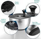Stainless Steel Salad Spinner, 4.8 Qt Vegetable Washer, BPA-Free Lettuce Dryer with Crank Design, Dishwasher Safe, Non-Slip Base - Black Lid