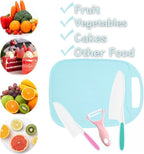 4 Pieces Kids Knife Set for Real Cooking, Toddler Knife Set with Ceramic Peeler for Kitchen, Kids Cutting Board and Safe Plastic Knives for Cutting Cakes, Fruit, Veggies & Bread