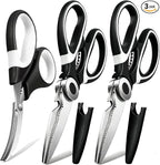OMDAR Food Grade Kitchen Scissors All Purpose 3 Pack - Heavy Duty Stainless Steel Cooking Shears for Cutting Meat, Food, Fish, Poultry Sharp Sissors for Dishwasher Safe - with Protective Sheath
