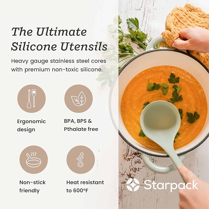 Starpack 'Like a Boss' XL Premium Silicone Cooking Utensils Set (6 Pcs) 13" - Heat Resistant Kitchen Utensils 600°F - Non-Stick Silicone Utensil Set - Large Kitchen Utensils Set for Cooking & Serving