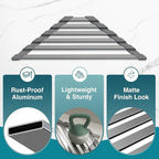 COOL-ANGLE Corner Sink Drying Rack, 16"x9.5" Rust-Proof Aluminum Triangular Dish Drainer, Heat Resistant Roll Up Mat for Kitchen Counter, Sponge Holder & Organizer with Non-Slip Silicone Base, Gray