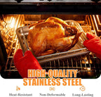 Stainless Steel Turkey Baking Roaster Pan Roasting Pan with V Rack, for Smoking and Grilling Chicken, Bird, and Pork Cooking Rack with 15.5*11.6*2 inch Roasting Pan for Smokers, Grill and Oven