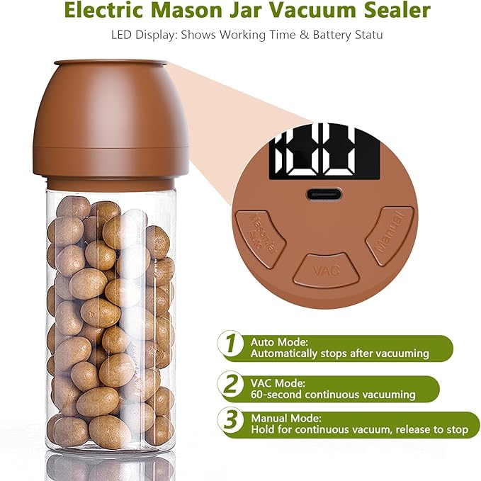 Zivif Electric Mason Jar Vacuum Sealer for Wide Mouth & Regular Mouth Mason Jar, Vacuum Sealer Kit for Food Storage and Fermentation, Includes 10 Jar Lids
