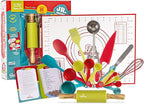 Baketivity 31 Pcs Kids Baking Set and Bake Away Kids Baking Cookbook Bundle | Kids Safe Nylon Knife and Real Baking Utensils Set | Best Little Baker Baking Book with Pictures and Cooking Tools Gift