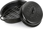 18” Roaster Pan with Lid and Rack, Large Enamel Roaster Pan with Oval Roasting Rack, Granite Baking Pot for Chicken Turkey Lamb, Heat Resistant, Oven/Dishwasher/All Stovestops Compatible
