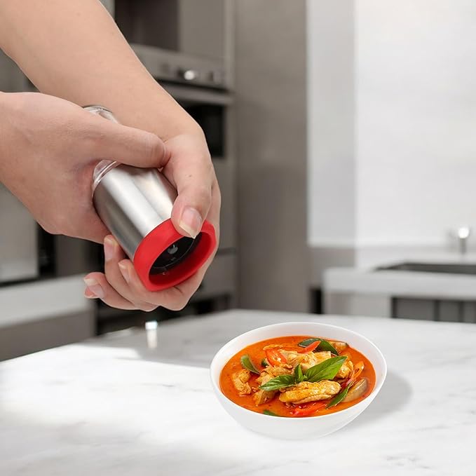 Chili Pepper Mill Grinder, Manual Spice Grinding Mills with Handle for Hot Cumin, Sea Salt or Pepper, Professional Chef Refillable Glass Body, Small 3Oz Capacity, Stainless Steel Blades