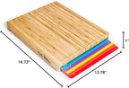 Cooler Kitchen Personalized Cutting Board Set - Custom Engraved Bamboo Charcuterie Board Set with 6 Color-Coded Mats — Engagement Gift, Wedding Gift, Housewarming Gift for Couples & Newlyweds - Large