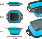 Square Collapsible Colander with Handles – Blue Square Silicone Kitchen Strainers with Plastic Handles Foldable Kitchen Strainer Perfect for Draining Pasta Vegetable and Fruit Blue