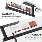 ASTOFLI Paper Towel Holder Under Cabinet No Drilling, Self Adhesive Paper Towel Holder Wall Mount for Kitchen Rack, Under Counter Napin Holder No Drill, RV, 304 Stainless Steel, Matte Black 2 Pack