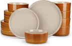 vancasso ONION Ceramic Plates and Bowls Sets, 18 Pieces Grey Dinnerware Sets for Kitchen, Reactive Glaze Dishes Set for 6, Dishwasher and Microwave Safe