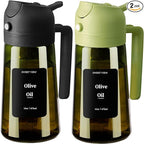 SWEET VIEW 2PCS Olive Oil Dispenser and Oil Sprayer – 16oz/470ml Glass Light-Proof Oil Pourer for Kitchen Air Fryer, Cooking, Salad, and BBQ, with Stickers