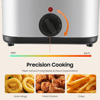 1000W Deep Fryer with Basket, 2.64QT Stainless Steel Electric Deep Fryer for Home Use, Fryer with Adjustable Temperature 176-374°F & Detachable Basket for Chicken, French Fries, Shrimp, Donuts