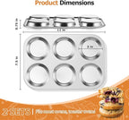 E-far Muffin Top Pan Set of 2, Stainless Steel 6-Cavity Shallow Cupcake Pan for Baking Whoopie Pie, Yorkshire Pudding, Eggs, Cornbread, Drop Cookies, Non-toxic & Standard Size, Oven & Dishwasher Safe