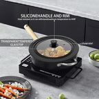 Universal Lid for Pots, Pans and Skillets - Tempered Glass with Heat Resistant Silicone Rim and Heat Resistant Handle Fits 6.5", 7" and 8" Diameter Cookware, Black