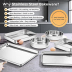E-far Stainless Steel Baking Pan Set, 6-Piece Metal Bakeware Sets Include Cookie Sheet, Round Square Rectangle Cake Pans, Non-toxic & Dishwasher Safe