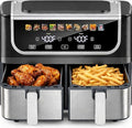Simple Deluxe 9.5-Qt Dual Basket Air Fryer, 10-in-1 Digital Preset 1700W Airfryer, Sync Cook, Independent Temp Control, Shake Reminder, Nonstick Basket, Black