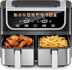 Simple Deluxe 9.5-Qt Dual Basket Air Fryer, 10-in-1 Digital Preset 1700W Airfryer, Sync Cook, Independent Temp Control, Shake Reminder, Nonstick Basket, Black
