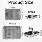 2 Pcs 13"15.4" Stainless Steel Roasting Pans with Handles, Baking Pan for Oven Includes 2 Flat Racks, Dishwasher Safe Rectangular Lasagna Pan for Turkey, Chicken and Roasting, Silver