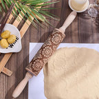 Embossed Wooden Rolling Pin Darker 3D Flower Rattan 36cm Rolling Pin for Baking Biscuits DIY Kitchen Tool Baking Accessories Homemade Bakery Pastry Cookie Fondant Dough Pizza