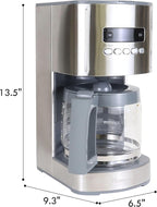 Kenmore Drip Coffee Maker - 12 Cup Programmable Cafe Machine With Glass Pot, Regular & Bold Brew, Auto Shut Off Large Water Reservoir, Reusable Filter, Kitchen Appliances For Cafeteria Barista
