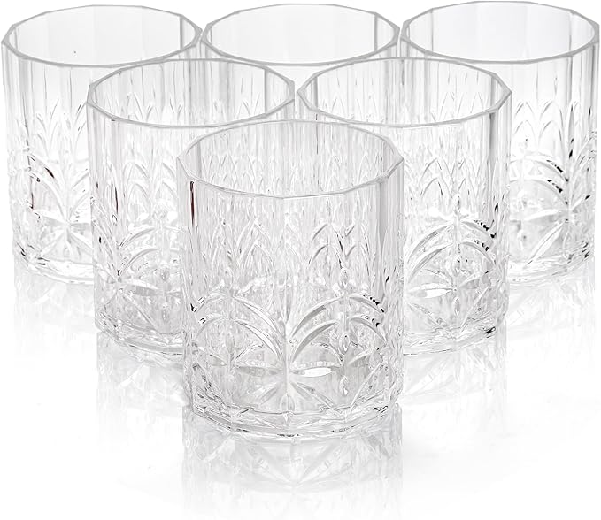 Eorbow 6 Pack Plastic Water Tumblers, 14 OZ Unbreakable Acrylic Whiskey Drinking Glasses, BPA-Free Clear Wine Cup, Shatterproof Drinkware Barware for Juice, Cocktail