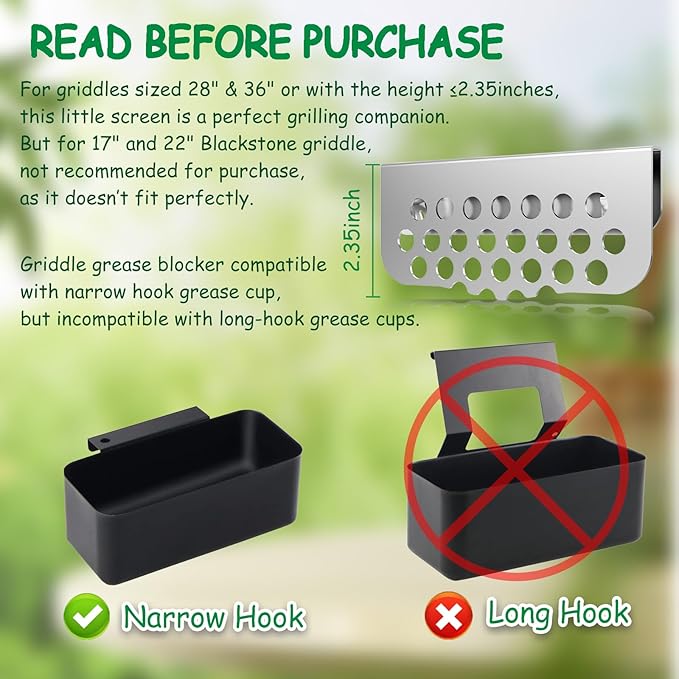 BBQ Tider Griddle Blocker Grease Gate for Blackstone Cooking Tools, 2Pack Grilling Goalie Bbq Mesh Screen Compatible with Many Griddle Accessories(Not For Old-style Long Hook 17" and 22" Blackstone)