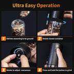 1Pc Electric Salt and Pepper Grinder USB Rechargeable with Warm LED Light, Adjustable Coarseness Lidaop Large Capacity Automatic Salt Pepper Mill Shakers for Kitchen, Restaurant, Outdoor, Black