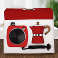 2-in-1 Moka Pot Espresso Set with Electric Stove 3 Cup Aluminum Stovetop Coffee Maker Percolator Italian Classic Mocha Coffee Machine for Italian and Cuban Cafe Brewing Portable Camping Red