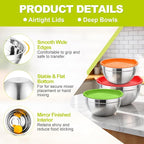 TeamFar Mixing Bowls, Stainless Steel Nesting Salad Bowls with Airtight Lids Set, For Serving/Mixing/Storing, Healthy & Long-lasting, Dishwasher Safe & Easy Clean, 4.6/3 / 1.5 QT, Colorful