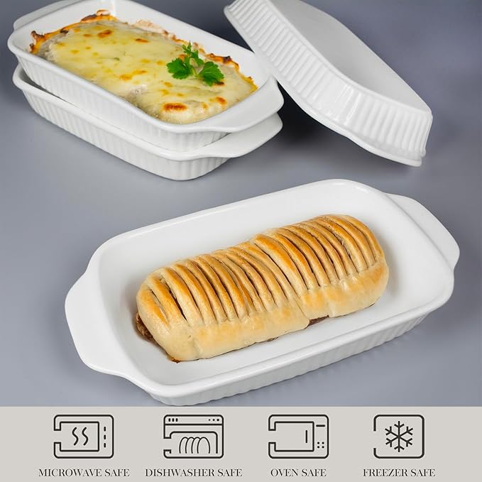 Ceramic Au Gratin Dishes, 8 x 5 Small Baking Dish with Handles, Set of 4, 15 Oz Individual Casserole Dishes, Casserole Pans for Lasagna, Pie, Roasting, Kitchen & Home, Oven Microwave Safe