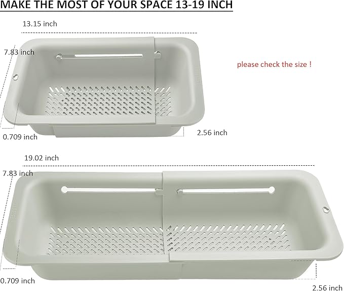 LASSHSWA Collapsible Colander for Kitchen, Over the Sink Strainer Basket for Kitchen, Fruit Pasta Food Strainer Expandable Plastic Colander BPA Free (Light Gray)
