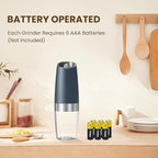 Gravity Electric Salt And Pepper Grinder Set, Automatic Salt And Pepper Grinder Set, Battery Powered (6 AAA Batteries Each), Adjustable Roughness, LED Light, 2 Pack, (Grey)