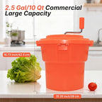 Hakka 2.5 Gallon Salad Spinner,Commercial Restaurant Manual Lettuce Dryer for Vegetable Fruit Dryer Mixer(Orange)