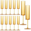 12 PCS Amber Glass Champagne Flutes 5.4 Oz Long Stem Champagne Flutes Plastic Acrylic Champagne Glasses Colored Sparkling Wine Glasses Reusable For Luxury Party Wedding Bar Birthday Use